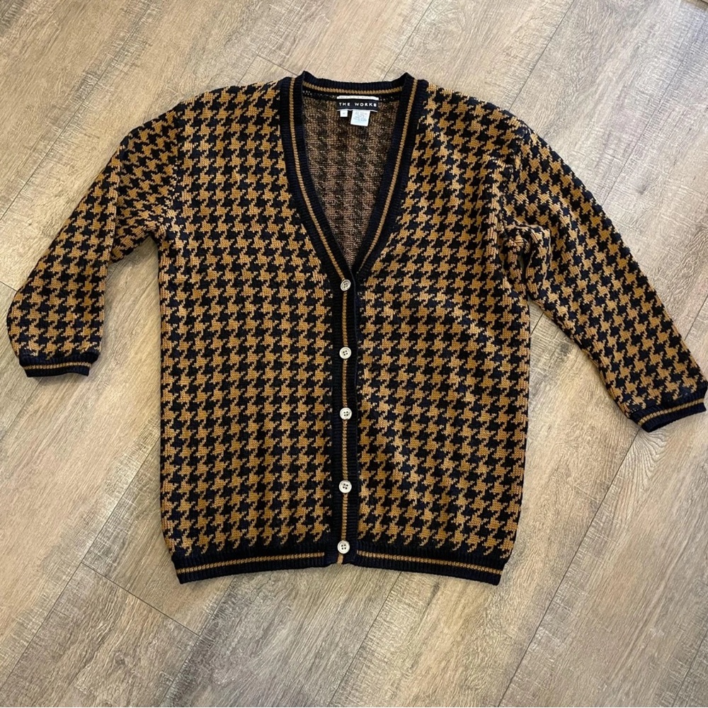 Saks Fifth Avenue THE WORKS Vtg 90’s 5 Button Houndstooth Cardigan Men’s Size M
